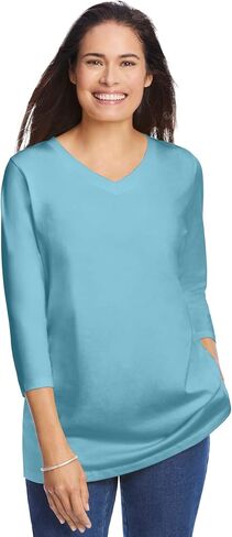 Woman Within Plus Size Perfect Three-Quarter Sleeve V-Neck Tee (Petite Available) in Kuwait
