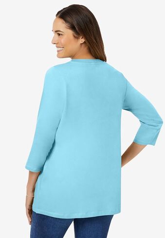 Woman Within Plus Size Perfect Three-Quarter Sleeve V-Neck Tee (Petite Available) in Kuwait