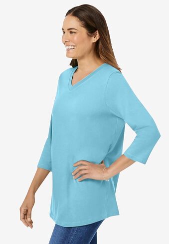 Woman Within Plus Size Perfect Three-Quarter Sleeve V-Neck Tee (Petite Available) in Kuwait