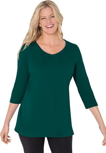 Woman Within Plus Size Perfect Three-Quarter Sleeve V-Neck Tee (Petite Available) in Kuwait