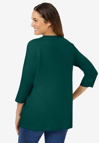 Woman Within Plus Size Perfect Three-Quarter Sleeve V-Neck Tee (Petite Available) in Kuwait