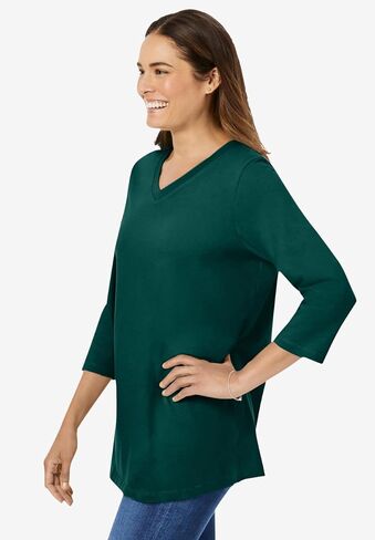 Woman Within Plus Size Perfect Three-Quarter Sleeve V-Neck Tee (Petite Available) in Kuwait