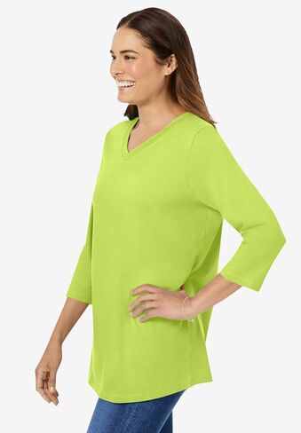 Woman Within Plus Size Perfect Three-Quarter Sleeve V-Neck Tee (Petite Available) in Kuwait
