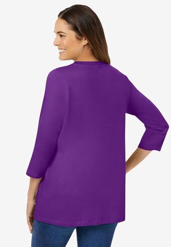 Woman Within Plus Size Perfect Three-Quarter Sleeve V-Neck Tee (Petite Available) in Kuwait
