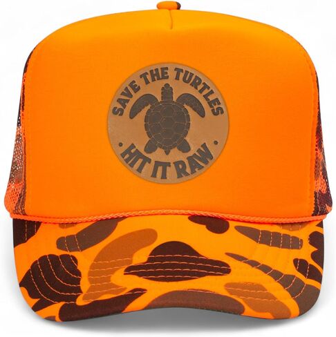 Save The Turtles Leather Patch Vintage Trucker Hat | Premium Snapback Hat for Men & Women in Saudi Arabia