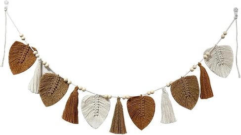 MSUIINT Wall Hanging Tassels, Green Tassel Garland with Wood Bead, Boho Wall Hanging Tassels Bunting Banner, Warm Earth Tone Yarn Tassel Garland with Wood Beads Smash Banner (A) in Kuwait