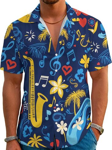 Men's Hawaiian Shirt Funny Print Button Down Shirt Short Sleeve Aloha Clothing Vacation Outfits in Kuwait