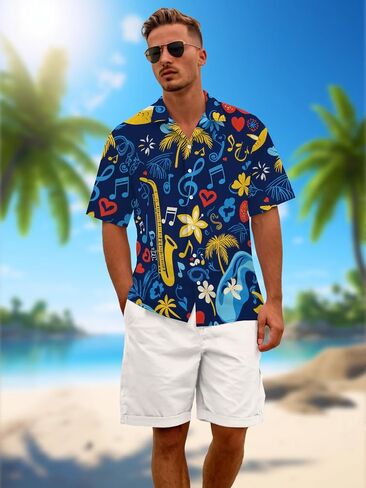 Men's Hawaiian Shirt Funny Print Button Down Shirt Short Sleeve Aloha Clothing Vacation Outfits in Kuwait