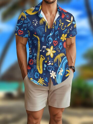 Men's Hawaiian Shirt Funny Print Button Down Shirt Short Sleeve Aloha Clothing Vacation Outfits in Kuwait