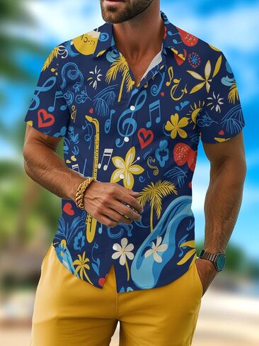 Men's Hawaiian Shirt Funny Print Button Down Shirt Short Sleeve Aloha Clothing Vacation Outfits in Kuwait