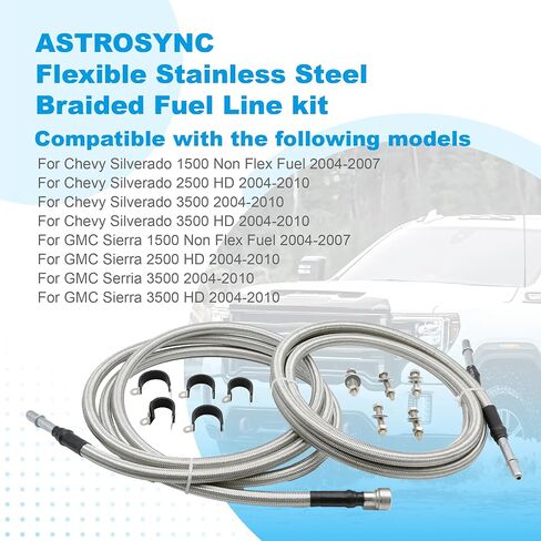 819-846 Stainless Fuel Line kit Fits for Silverado 1500 Classic 2500 HD 3500, for GMC Sierra 1500 2500 HD 3500 2004 2005 2006 2007 2008 2009 2010, Flexible Braided Lines Stainless Steel in Kuwait