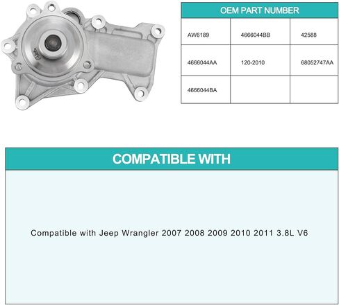 AW6189 مضخة المياه 3.8L V6 لجيب Wrangler 2007 2008 2008 2010 2011 4666044AA 120-2010 42588 68052747AA in Saudi Arabia