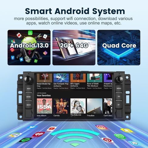 [2G+64G] Car Stereo Radio for Jeep Wrangler JK Compass Patriot/Chrysler/Dodge RAM with Wireless CarPlay Andriod Auto, 7 inch Touch Screen Android 13 Headunit with GPS Navi/WiFi/Bluetooth/Camera in Saudi Arabia