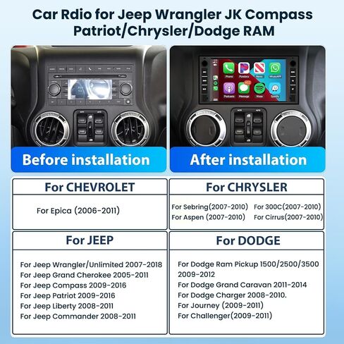 [2G+64G] Car Stereo Radio for Jeep Wrangler JK Compass Patriot/Chrysler/Dodge RAM with Wireless CarPlay Andriod Auto, 7 inch Touch Screen Android 13 Headunit with GPS Navi/WiFi/Bluetooth/Camera in Saudi Arabia