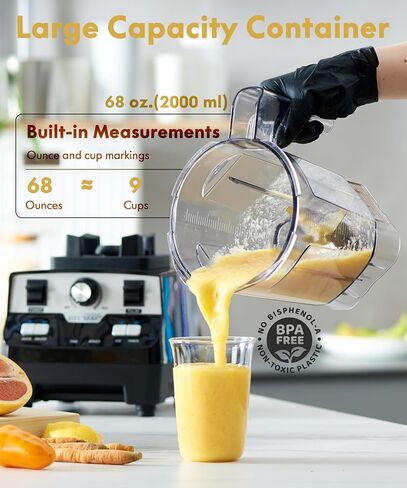 خلاط 3-Peak HP القوي بسعة 68 أونصة. حاوية تنظيف ذاتي خالية من مادة BPA، مكبس يدوي - درجة احترافية للمنزل والتجاري، وخلط الأطعمة والمشروبات (بحد أقصى 2200 وات/1400 وات، 110 فولت) in Kuwait