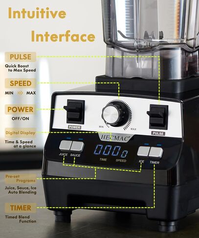 خلاط 3-Peak HP القوي بسعة 68 أونصة. حاوية تنظيف ذاتي خالية من مادة BPA، مكبس يدوي - درجة احترافية للمنزل والتجاري، وخلط الأطعمة والمشروبات (بحد أقصى 2200 وات/1400 وات، 110 فولت) in Kuwait