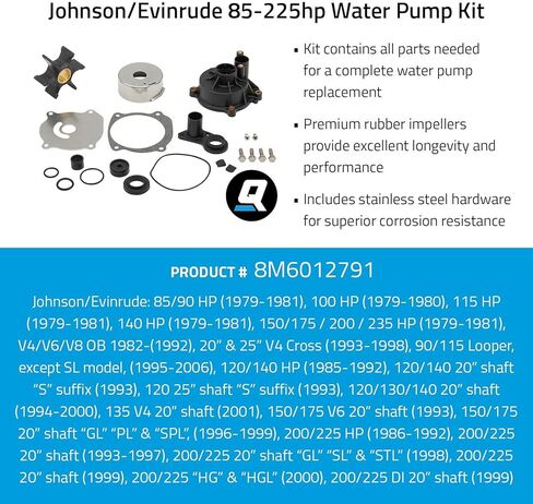 Quicksilver 8M6012791 Water Pump Kit for Select Johnson and Evinrude 85-225hp Outboards in Saudi Arabia