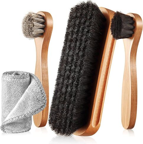 2 PCS Horsehair Shine Shoes Kit Presal Dauber Applicators تنظيف أحذية جلدية أحذية فرش فرشاة منظف من الجلد المدبوغ (فرشاة بنية ملموسة) in Kuwait