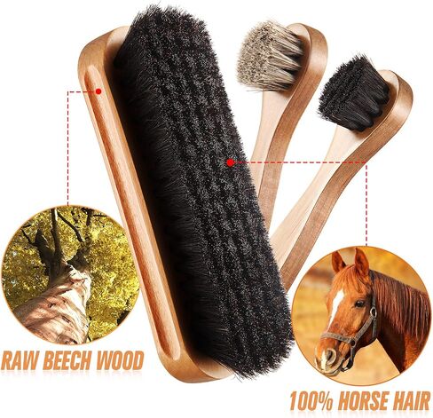 2 PCS Horsehair Shine Shoes Kit Presal Dauber Applicators تنظيف أحذية جلدية أحذية فرش فرشاة منظف من الجلد المدبوغ (فرشاة بنية ملموسة) in Kuwait