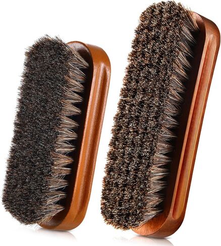 2 PCS Horsehair Shine Shoes Kit Presal Dauber Applicators تنظيف أحذية جلدية أحذية فرش فرشاة منظف من الجلد المدبوغ (فرشاة بنية ملموسة) in Kuwait