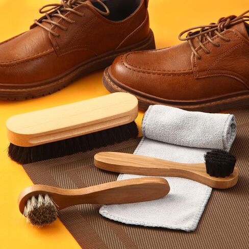 2 PCS Horsehair Shine Shoes Kit Presal Dauber Applicators تنظيف أحذية جلدية أحذية فرش فرشاة منظف من الجلد المدبوغ (فرشاة بنية ملموسة) in Kuwait