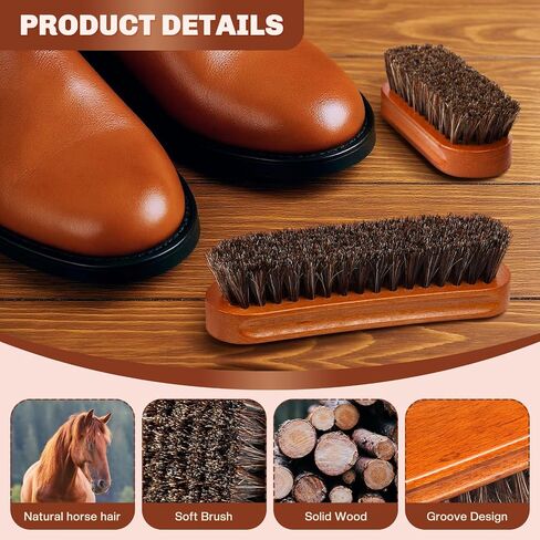 2 PCS Horsehair Shine Shoes Kit Presal Dauber Applicators تنظيف أحذية جلدية أحذية فرش فرشاة منظف من الجلد المدبوغ (فرشاة بنية ملموسة) in Kuwait