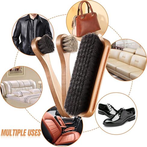 2 PCS Horsehair Shine Shoes Kit Presal Dauber Applicators تنظيف أحذية جلدية أحذية فرش فرشاة منظف من الجلد المدبوغ (فرشاة بنية ملموسة) in Kuwait