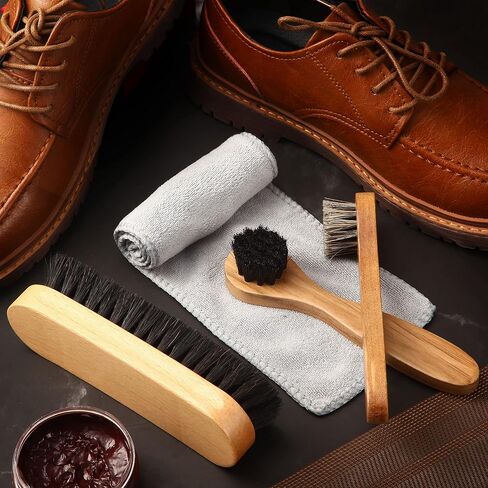 2 PCS Horsehair Shine Shoes Kit Presal Dauber Applicators تنظيف أحذية جلدية أحذية فرش فرشاة منظف من الجلد المدبوغ (فرشاة بنية ملموسة) in Kuwait
