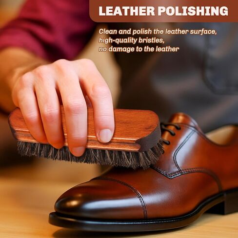 2 PCS Horsehair Shine Shoes Kit Presal Dauber Applicators تنظيف أحذية جلدية أحذية فرش فرشاة منظف من الجلد المدبوغ (فرشاة بنية ملموسة) in Kuwait