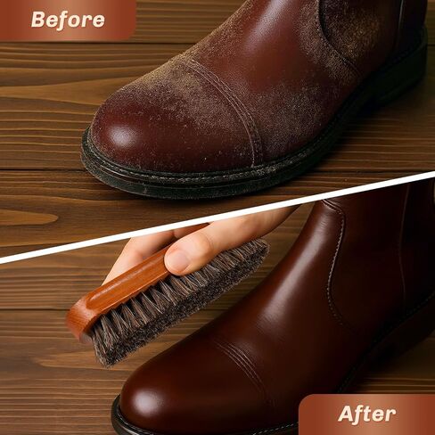 2 PCS Horsehair Shine Shoes Kit Presal Dauber Applicators تنظيف أحذية جلدية أحذية فرش فرشاة منظف من الجلد المدبوغ (فرشاة بنية ملموسة) in Kuwait