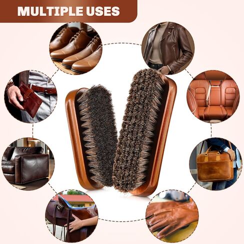 2 PCS Horsehair Shine Shoes Kit Presal Dauber Applicators تنظيف أحذية جلدية أحذية فرش فرشاة منظف من الجلد المدبوغ (فرشاة بنية ملموسة) in Kuwait