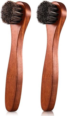 2 PCS Horsehair Shine Shoes Kit Presal Dauber Applicators تنظيف أحذية جلدية أحذية فرش فرشاة منظف من الجلد المدبوغ (فرشاة بنية ملموسة) in Kuwait