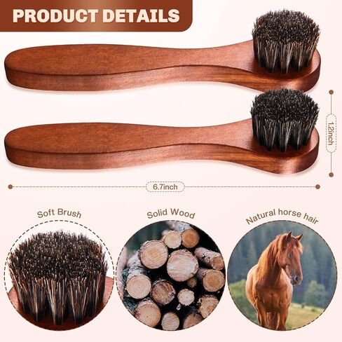 2 PCS Horsehair Shine Shoes Kit Presal Dauber Applicators تنظيف أحذية جلدية أحذية فرش فرشاة منظف من الجلد المدبوغ (فرشاة بنية ملموسة) in Kuwait