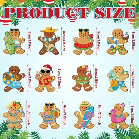 Geelin 36 Pcs Hawaii Christmas Wooden Hanging Ornaments Summer Beach Gingerbread Man Hanging Ornaments Christmas in July Tree Decorations with String for Tropical Luau Party Holiday Supplies in Saudi Arabia