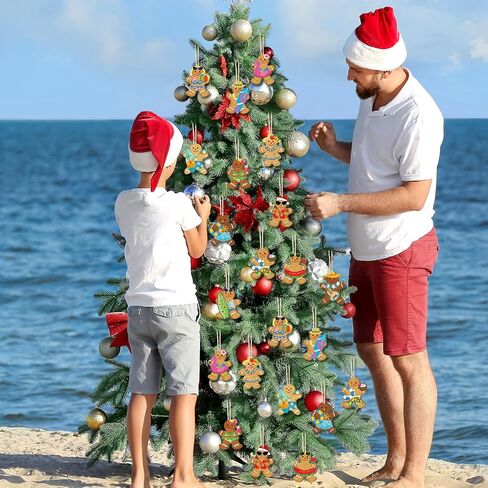 Geelin 36 Pcs Hawaii Christmas Wooden Hanging Ornaments Summer Beach Gingerbread Man Hanging Ornaments Christmas in July Tree Decorations with String for Tropical Luau Party Holiday Supplies in Saudi Arabia