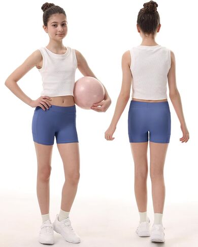 Roadbox Girls Volleyball Spandex Shorts, Youth Biker Shorts with Pockets Athletic Compression Short for Yoga Gymnastics Dance in Kuwait