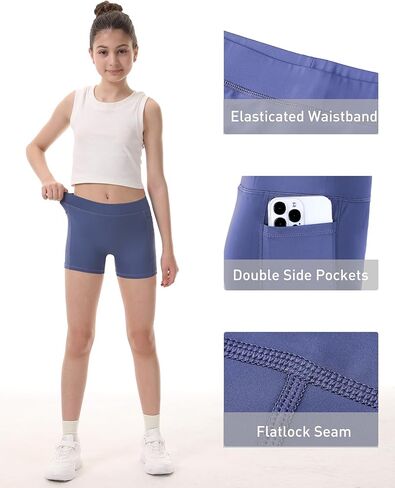 Roadbox Girls Volleyball Spandex Shorts, Youth Biker Shorts with Pockets Athletic Compression Short for Yoga Gymnastics Dance in Kuwait