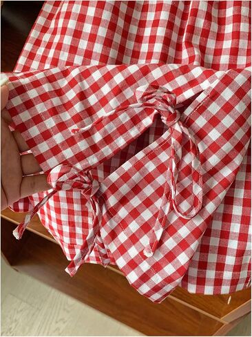 Girl's Plaid Mini Shorts Gingham Bowknot Elastic Waist Wide Leg Summer Shorts in Saudi Arabia