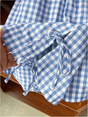 Girl's Plaid Mini Shorts Gingham Bowknot Elastic Waist Wide Leg Summer Shorts in Saudi Arabia