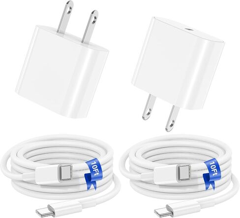 كتلة شاحن سريع iPhone 16 15 / سلك كابل من النوع C إلى C بطول 10 أقدام، قابس شحن USB C 20 وات لهاتف Apple iPhone 16 Pro Max/16 Plus/15 Pro Max، iPad 12.9/11 بوصة 4/3th/Air/Mini، طاقة الحائط محول مكعب الطوب in Kuwait