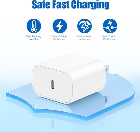 كتلة شاحن سريع iPhone 16 15 / سلك كابل من النوع C إلى C بطول 10 أقدام، قابس شحن USB C 20 وات لهاتف Apple iPhone 16 Pro Max/16 Plus/15 Pro Max، iPad 12.9/11 بوصة 4/3th/Air/Mini، طاقة الحائط محول مكعب الطوب in Kuwait