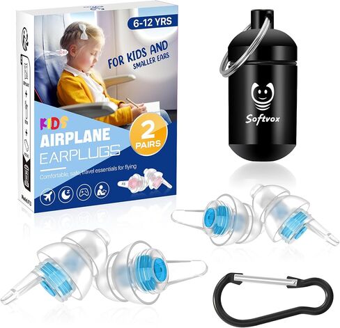 Kids Earplugs (6-12 yrs) with Lanyard – Pressure Relief & Preventing Ear Pain Airplane Ear Plugs, Reusable Noise Sensitivity Ear Protection for Home, School, Playtime & Beyond, BU+BK in Kuwait