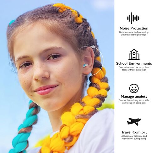 Kids Earplugs (6-12 yrs) with Lanyard – Pressure Relief & Preventing Ear Pain Airplane Ear Plugs, Reusable Noise Sensitivity Ear Protection for Home, School, Playtime & Beyond, BU+BK in Kuwait