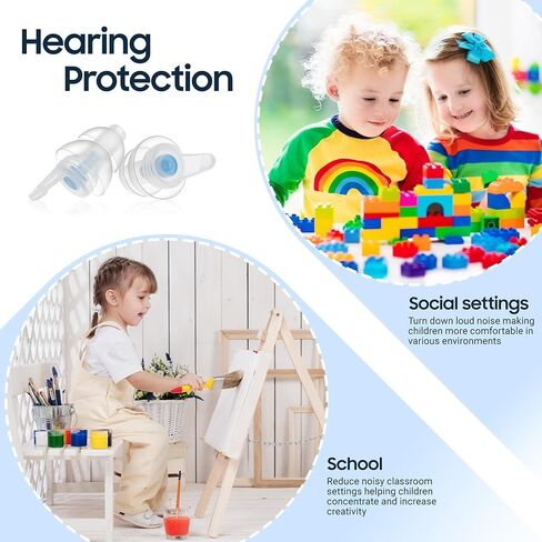 Kids Earplugs (6-12 yrs) with Lanyard – Pressure Relief & Preventing Ear Pain Airplane Ear Plugs, Reusable Noise Sensitivity Ear Protection for Home, School, Playtime & Beyond, BU+BK in Kuwait