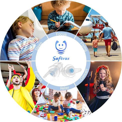 Kids Earplugs (6-12 yrs) with Lanyard – Pressure Relief & Preventing Ear Pain Airplane Ear Plugs, Reusable Noise Sensitivity Ear Protection for Home, School, Playtime & Beyond, BU+BK in Kuwait