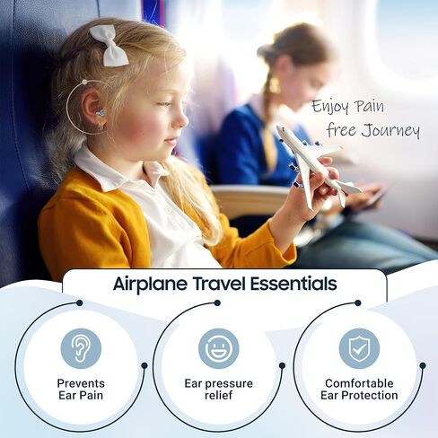 Kids Earplugs (6-12 yrs) with Lanyard – Pressure Relief & Preventing Ear Pain Airplane Ear Plugs, Reusable Noise Sensitivity Ear Protection for Home, School, Playtime & Beyond, BU+BK in Kuwait