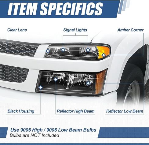 Auto Dynasty 4Pcs Headlights Assembly and Bumper Lamps Compatible with Chevy Colorado GMC Canyon 2004-2012 Isuzu i-290 i-370 2007-2008 i-280 i-350 2006, Driver and Passenger Side, Black Housing in Kuwait