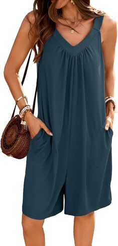 Women's Summer Sleeveless Jumpsuits Casual Rompers Loose Strap Shorts Overalls Trendy Outfits With Pockets in Saudi Arabia