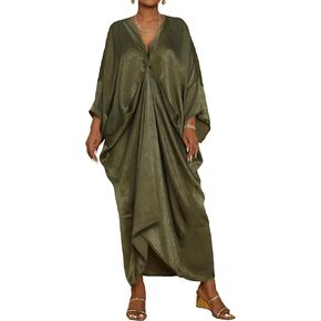 Bsubseach Kimono Caftan Dresses for Women Satin V-Neck Mumu Caftan Plus Size bubu Dress Long Maxi Beach Covr Up Black in Saudi Arabia
