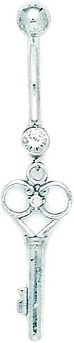 14K الذهب الأبيض CZ محاكاة الماس 14 المقياس المتدلي بالمجوهرات BELLY BELLY RING 41X9MM-Body-Ring Ring for Men in Saudi Arabia